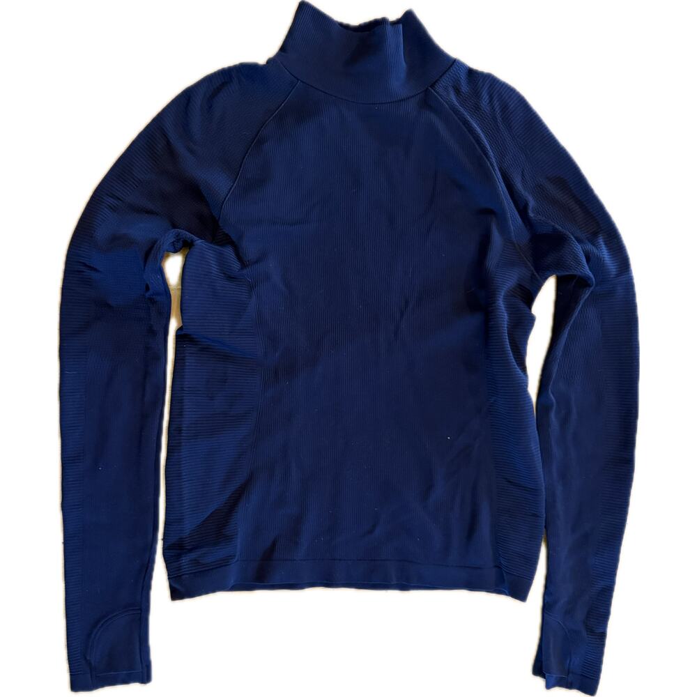 Athleta Top Womens Black Seamless Ribbed Mock Neck Long‎ Sleeve M